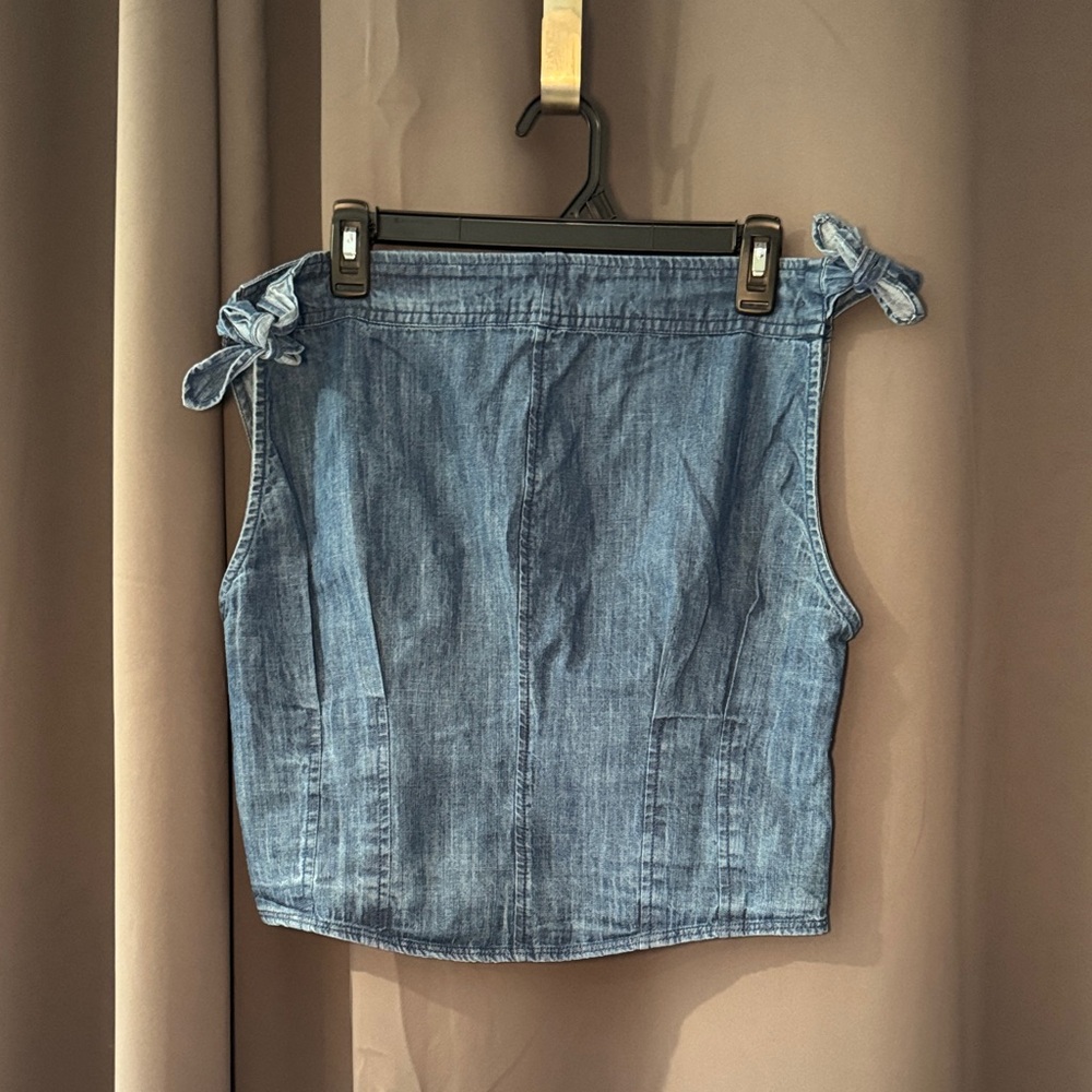 Free People Denim Tie-Off Shoulder Crop Top - Blue